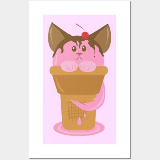 Strawberry Ice Cream Cat Posters and Art